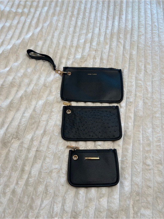 Anne Klein Handbags - Anne Klein Black Leather like Wristlet Trio - 3-Piece Pouch Set